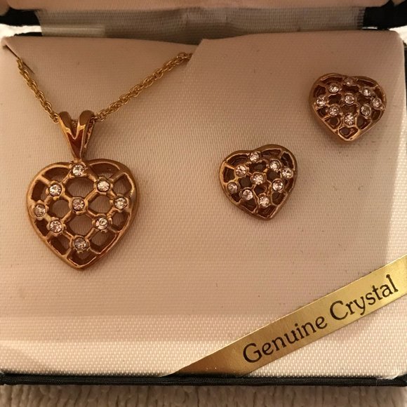 VTG Roman Crystal Set (Heart Necklace + Earrings) - Picture 2 of 5